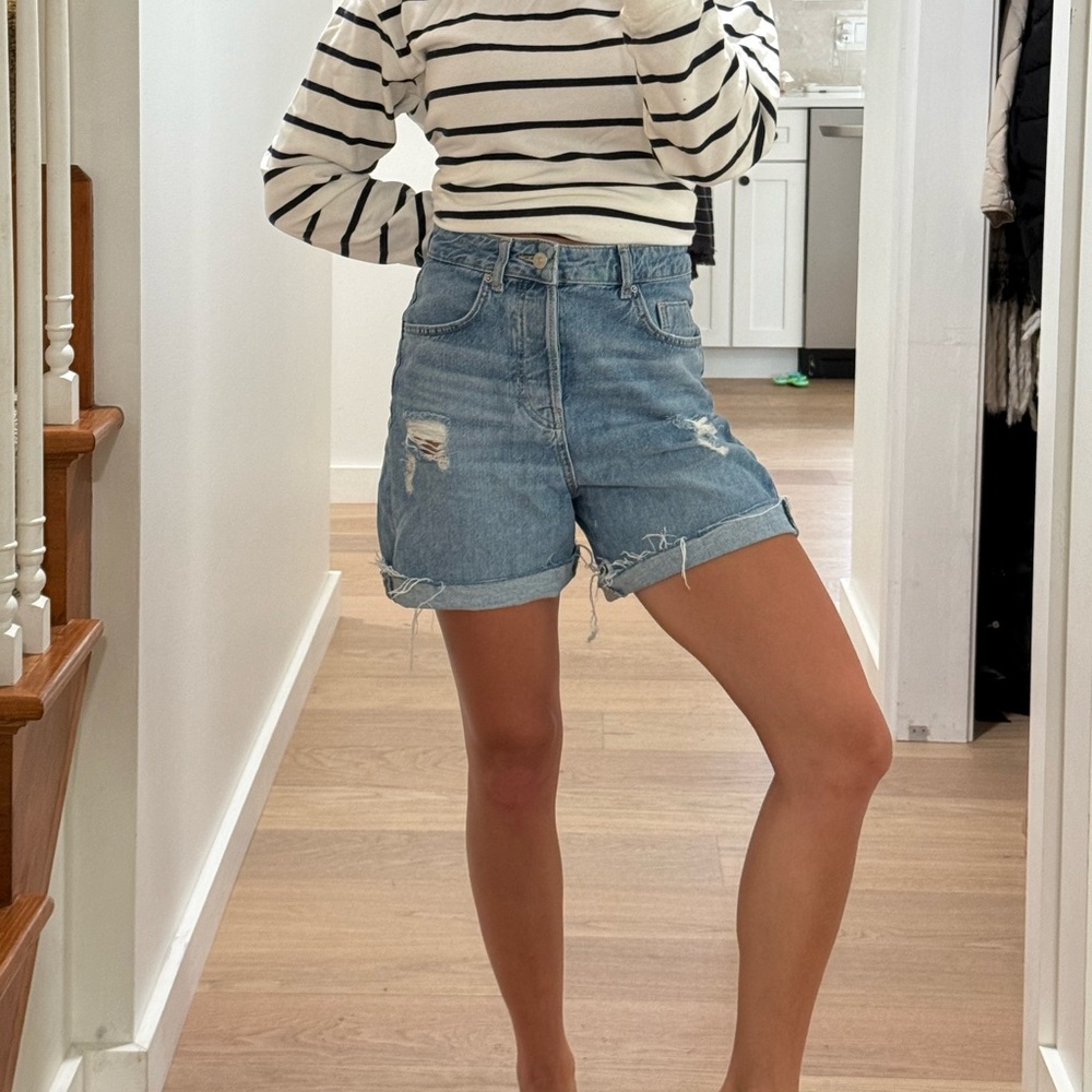 Zara Blue Distressed Denim Shorts